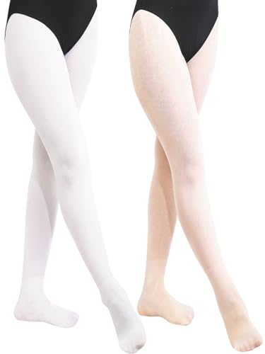 BALAYSIER Ballettstrumpfhose Mädchen und Damen 90D Weiche ballett strumpfhose Hochelastische tanzstrumpfhose für Tanz und Performance 1-2 Paar(Rosa+Weiß,M) von BALAYSIER