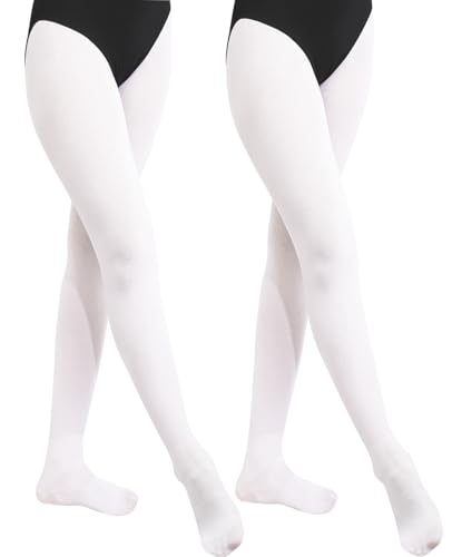 BALAYSIER Ballettstrumpfhose Mädchen und Damen 90D Weiche ballett strumpfhose Hochelastische tanzstrumpfhose für Tanz und Performance 1-2 Paar(Weiß+Weiß,S) von BALAYSIER