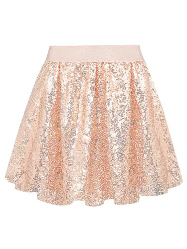 BALAYSIER Glitzer Rock Mädchen Pailletten Rock mit Auskleidung Kinder Fransen Rock Geeignet für 6-12 Jahre(Champagnerfarbe, 6-8 Jahre) von BALAYSIER