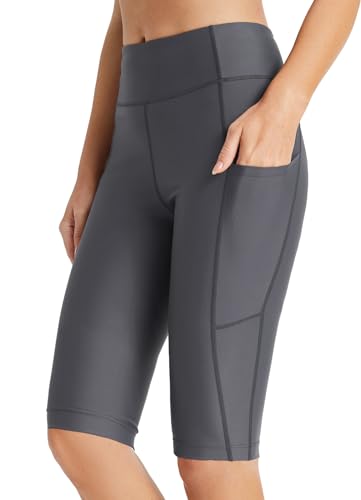 baleaf Badeshorts Damen Schwimmshorts Lang UV Shorts Bauchkontrolle Boardshorts Upf50+ Hohe Taille Schwimmunterteil mit Taschen Grau M von baleaf