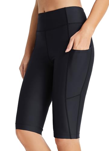 baleaf Badeshorts Damen Schwimmshorts Lang UV Shorts Bauchkontrolle Boardshorts Upf51+ Hohe Taille Schwimmunterteil mit Taschen Schwarz 3XL von baleaf