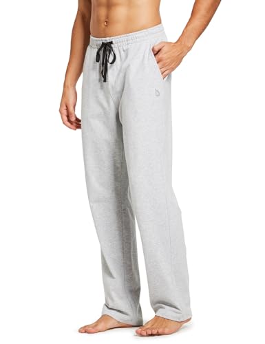 baleaf Breite Jogginghose Herren Baumwolle Freizeithose Gerades Bein Sporthose Herren Lang mit Taschen Hellgrau XXL von baleaf