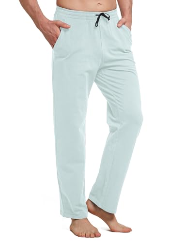 baleaf Breite Jogginghose Herren Baumwolle Freizeithose Gerades Bein Sporthose Herren Lang mit Taschen Pastell Blau XXXL von baleaf