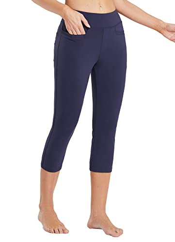 BALEAF Caprihose Damen Yogahose 3/4 Leggings Jogginghose mit Taschen Blau S von BALEAF