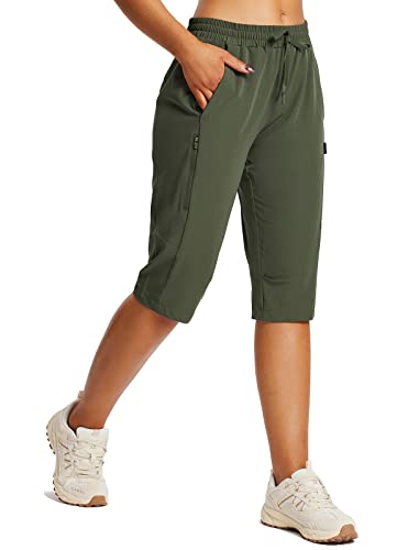 baleaf Damen 15“ Lange Shorts unterhalb des Knies Capri Wandern Cargo Shorts leicht schnell trocken elastische Taille für Casual Grün M von baleaf