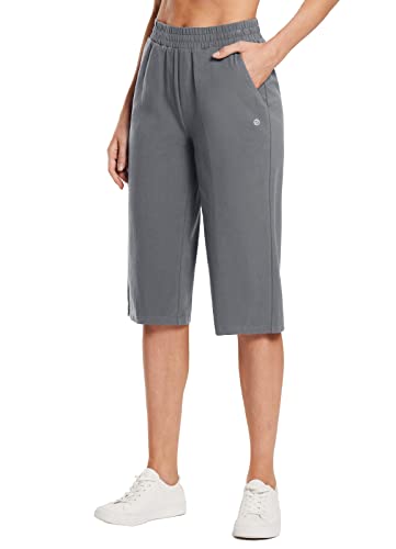 BALEAF Damen 17" Capri Yogahose mit Taschen Baumwolle weites Bein Workout Grau L von BALEAF