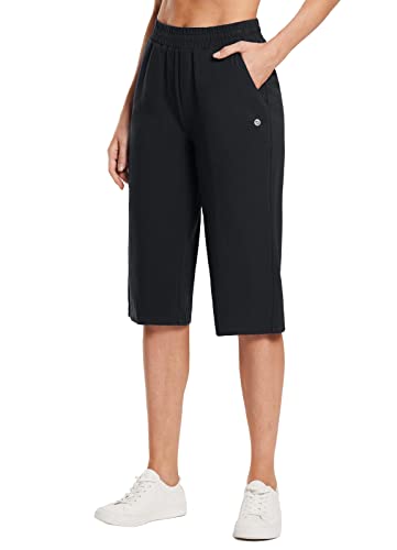 BALEAF Damen 17" Capri Yogahose mit Taschen Baumwolle weites Bein Workout Schwarz XS von BALEAF