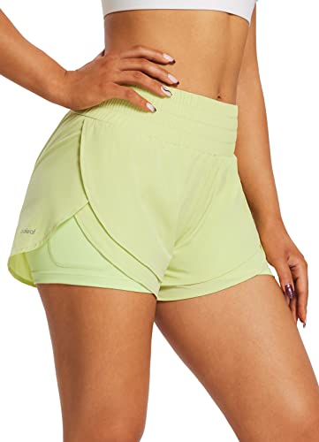 BALEAF Damen 2 in 1 Laufshorts Workout Athletic Gym Shorts mit Taschen Grün L von BALEAF