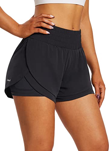 baleaf Damen 2 in 1 Laufshorts Workout Athletic Gym Shorts mit Taschen Schwarz XXL von baleaf