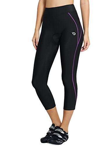 BALEAF Fahrradhose Damen Gepolstert 3/4 Radlerhose Radhose Kurz Gepolsterte Leggings UPF 50+ Fahrradbekleidung Sommer Schwarz Lila M von BALEAF