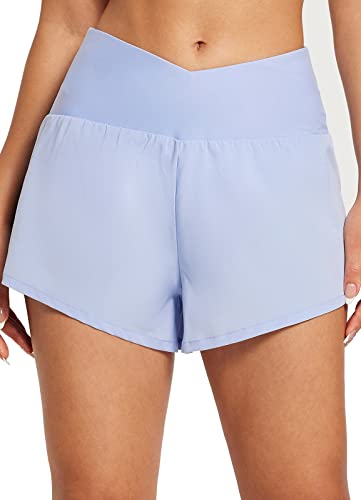 baleaf Damen Badeshorts Bauchkontrolle UPF50+ Boardshorts Schwimmunterteil mit Taschen Badehose Schnell Trocknend Schwimmhose Hohe Taille Bikinihose StrandshortsBlau XS von baleaf
