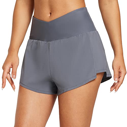 BALEAF Damen Badeshorts Bauchkontrolle UPF50+ Boardshorts Schwimmunterteil mit Taschen Badehose Schnell Trocknend Schwimmhose Hohe Taille Bikinihose StrandshortsGrau 3XL von BALEAF