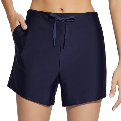 BALEAF Damen 4" Badeshorts High Waisted Bauchkontrolle Schnelltrocknend UPF50+ Badeanzüge Badeanzug Bottoms Blau L von BALEAF