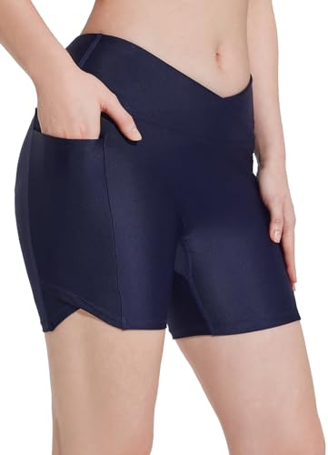 BALEAF Damen 5" Badeshorts Bottoms Cross Taille Bauchkontrolle Quick Dry UPF50+ Badeanzug mit Innentaschen Blau L von BALEAF