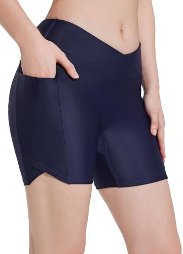 BALEAF Damen 5" Badeshorts Bottoms Cross Taille Bauchkontrolle Quick Dry UPF50+ Badeanzug mit Innentaschen Blau XL von BALEAF