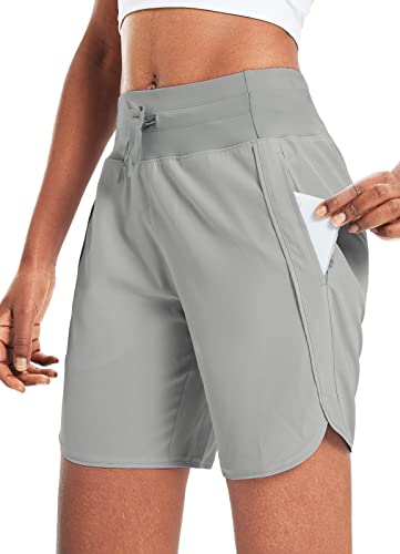 BALEAF Damen 7" Laufshorts Laufhose Kurz Sporthose mit 4 Taschen Jogginghose Sport Shorts mit Innenslip Grau S von BALEAF