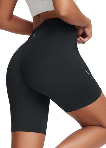 BALEAF Damen 7'' Sportshorts Schnell Trockenes Laufhose kurz High Waisted Blickdicht Radlerhose mit Taschen Kurze Leggings Kompression Schwarz L von BALEAF