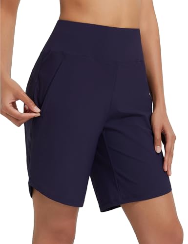baleaf Damen 9" Badeshorts lang Schwimmen Boardshorts Reißverschlusstaschen Badehose Schnell Trocknend Schwimmhose UPF50+ UVA Bermudashorts Knielang Blau 3XL von baleaf