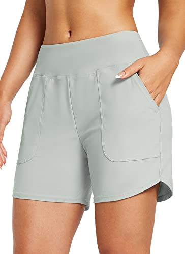 BALEAF Damen Badeshorts Bauchkontrolle UPF50+ Badehose Schnell Trocknend Schwimmhose Hohe Taille Boardshorts Schwimmunterteil mit Taschen Rot S von BALEAF