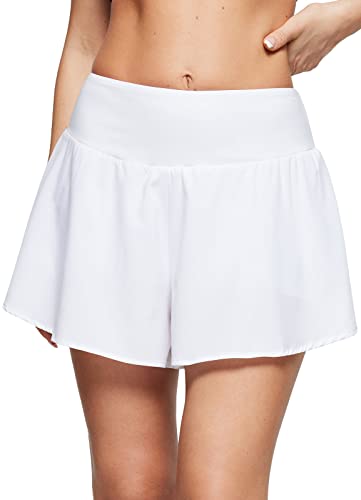 BALEAF Damen Badeshorts UPF 50+ Baderock 2 in 1 Bademode Hoch taile Hoserock Schwimmshorts Schwimmrock Weiß XS von baleaf
