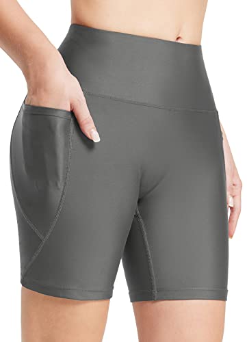 baleaf Damen Badeshorts UPF50+ Badehose Chlorbeständig Boardshorts Hohe Taille Schwimmhose Bauchkontrolle Schwimmshorts Schwimmunterteil mit Taschen Dunkelgrau XL von baleaf