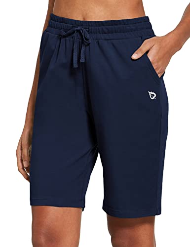 BALEAF Damen Bermuda Shorts Sommer mit Taschen Yogahose Knielang Dunkelblau L von BALEAF