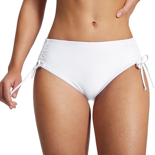 BALEAF Damen Bikini Bottom Mid Waisted Verstellbare Seite Krawatte Swim Bottoms Ruched Mid Coverage Swim Slips Weiß XXL von BALEAF