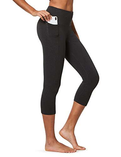 BALEAF Damen Capri Leggings 3/4 Yogahose Sporthose mit Handytaschen Innentasche am Taille, Trainingshose Sport Leggings Blickdicht Atmungsaktiv Grau L von BALEAF