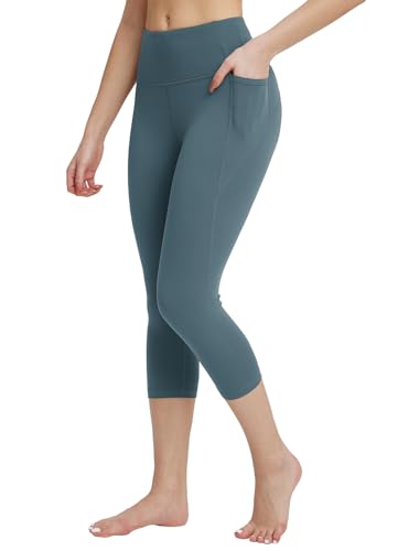 BALEAF Damen Capri Leggings 3/4 Yogahose Sporthose mit Handytaschen Innentasche am Taille, Trainingshose Sport Leggings Blickdicht Atmungsaktiv Hellblau L von BALEAF