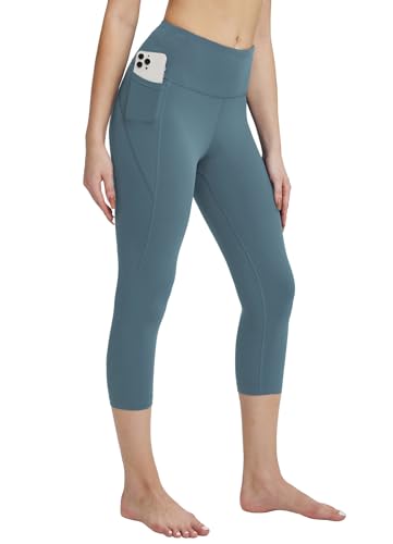 BALEAF Damen Capri Leggings 3/4 Yogahose Sporthose mit Handytaschen Innentasche am Taille, Trainingshose Sport Leggings Blickdicht Atmungsaktiv Hellblau XL von BALEAF