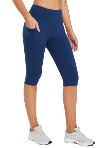 BALEAF Damen Capri Leggings Knielang High Waisted Plus Size Yoga Casual Workout Übung Capris mit Taschen Schwarz XL von BALEAF