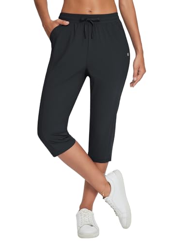 BALEAF Damen Capri Yoga Hosen Lose Kordelzug Workout Sweatpants Hohe Taille Lounge Hosen mit Taschen Schwarz L von BALEAF