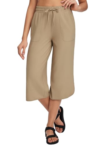 BALEAF Damen Caprihosen Weites Bein UPF50+ Leichte Schnelltrocknende Hose Lässige Sportliche Lose Sweatpants Wandern Outdoor Braun L von BALEAF