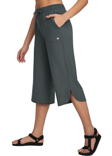 baleaf Damen Caprihosen Weites Bein UPF50+ Leichte Schnelltrocknende Hose Lässige Sportliche Lose Sweatpants Wandern Outdoor Grau L von baleaf