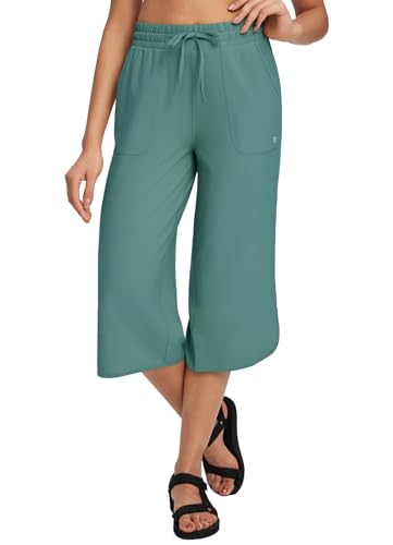 BALEAF Damen Caprihosen Weites Bein UPF50+ Leichte Schnelltrocknende Hose Lässige Sportliche Lose Sweatpants Wandern Outdoor Grün L von BALEAF