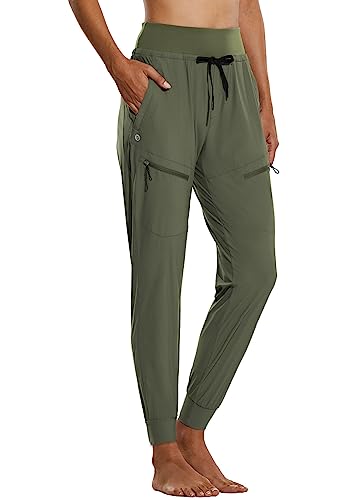 BALEAF Damen Cargo Jogginghose 27'' Leichte Wanderhose Atmungskativ Schnelltrocknend Workout Lounge Casual Outdoor Funktionshose Längere Version Grün XL von BALEAF