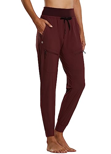 BALEAF Damen Cargo Jogginghose 27'' Leichte Wanderhose Atmungskativ Schnelltrocknend Workout Lounge Casual Outdoor Funktionshose Längere Version Rot XL von BALEAF