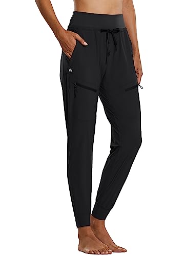 BALEAF Damen Cargo Jogginghose 27'' Leichte Wanderhose Atmungskativ Schnelltrocknend Workout Lounge Casual Outdoor Funktionshose Längere Version Schwarz XS von BALEAF