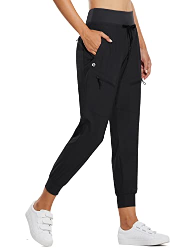 BALEAF Damen Cargo Jogginghose 25'' Leichte Wanderhose Atmungskativ Schnelltrocknend Workout Lounge Casual Outdoor Funktionshose Schwarz L von BALEAF