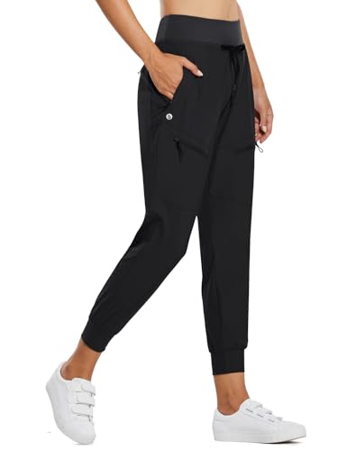 baleaf Damen Cargo Jogginghose 25'' Leichte Wanderhose Atmungskativ Schnelltrocknend Workout Lounge Casual Outdoor Funktionshose Schwarz XL von baleaf