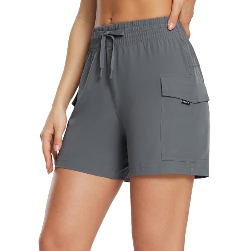 BALEAF Damen-Cargo-Shorts, 12,7 cm, schnelltrocknend, leicht, für Reisen, Camping, Golf, mit Taschen, wasserabweisend, dunkelgrau, XL von BALEAF