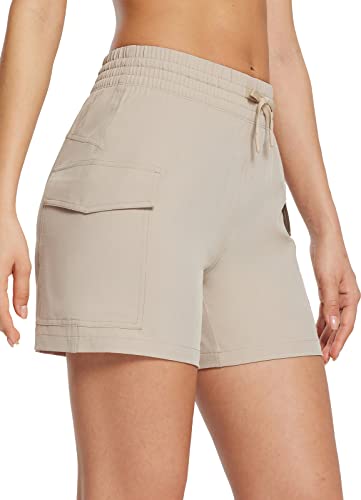 BALEAF Damen-Cargo-Shorts, 12,7 cm, schnelltrocknend, leicht, für Reisen, athletische Golf-Shorts mit Taschen, wasserabweisend, khaki, L von BALEAF