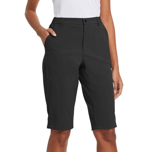 BALEAF Damen-Cargo-Shorts, schnell trocknend, LSF 50+, Stretch, leicht, wasserabweisend, Reißverschlusstaschen, für aktive Reisen, Schwarz , Medium von BALEAF