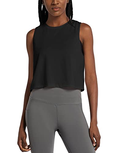 BALEAF Damen Crop Tops Workout Cropped Tanktops Sportliche Muskelshirts Schwarz S von BALEAF