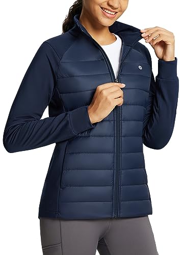 BALEAF Damen Daunenjacke Leichte Warme Steppjacke Winddicht Winterjacke mit Kapuze Gefüttert Pufferjacke mit Taschen für Freizeit Wandern Outdoor Blau XXL von BALEAF