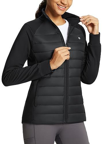 BALEAF Damen Daunenjacke Leichte Warme Steppjacke Winddicht Winterjacke mit Kapuze Gefüttert Pufferjacke mit Taschen für Freizeit Wandern Outdoor Schwarz M von BALEAF