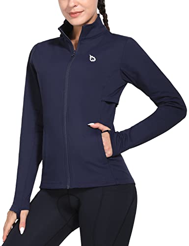 BALEAF Laufjacke Damen Winter Fahrradjacke Wasserdicht Atmungsaktiv Sportjacke Thermo Fleecejacke Warm Trainingsjacke mit Reißverschlusstasche Daumenloch für Winter Radfahren Wandern Blau XL von BALEAF