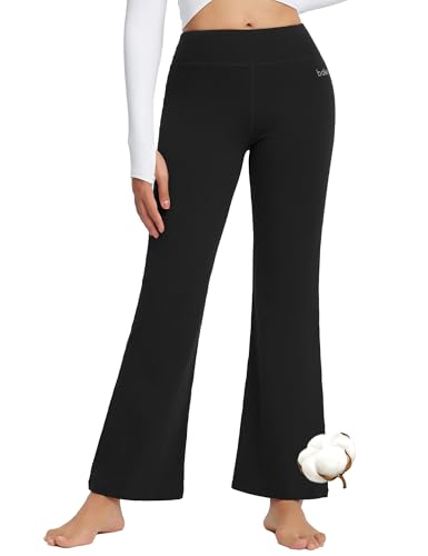 BALEAF Damen Flare Yogahose Leggings lang mit Taschen warm Fitness Hose 86cm Schwarz M von baleaf