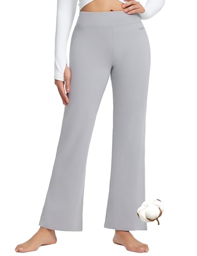baleaf Damen Flare Yogahose Leggings warm Fitness Hose Jogginghose Baumwolle Bauchkontrolle Schlaghose Arbeit Sporthose mit Taschen Silbergrau L von baleaf