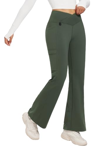 baleaf Damen Thermo Hose Yogahose Bootcut Leggings Wasserabweisend Crossover Flare Leggings Warm High Waist Tanzhosen mit Taschen Grün 2XL baleaf Damen Thermo Hose Yogahose Bootcut Leggings Wasserabweisend Crossover Flare Leggings Warm High Waist Tanzhosen mit Taschen Grün 2XL von baleaf